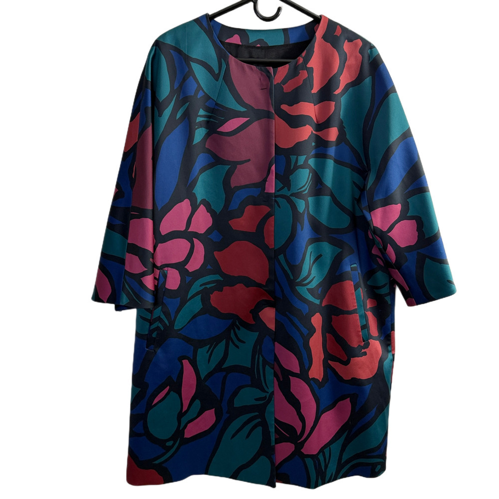 Marina Rinaldi Floral Jacket Womens Size 16 Multi Artsy Career Satin Lined Snap